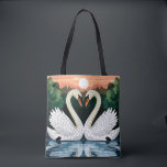 Mosaic Swan Couple Forming Heart Shape Tygkasse<br><div class="desc">A mosaic-style two swans forming a heart with their necks at sunset,  mirrored in calm lake water. Romantic,  peaceful nature scene evoking love,  unity,  elegance,  and symmetry.</div>