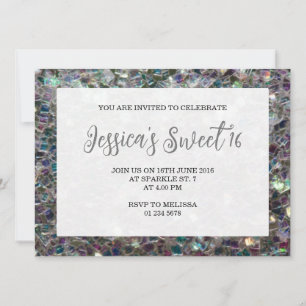 Mosaic Sweet 16 elegant-skript i silver Inbjudningar