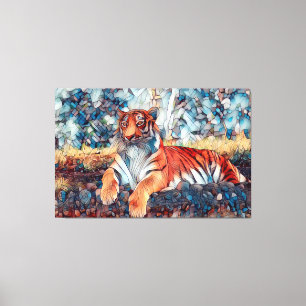 MOSAIC TIGER STRETCHED CANVAS ART PRINT