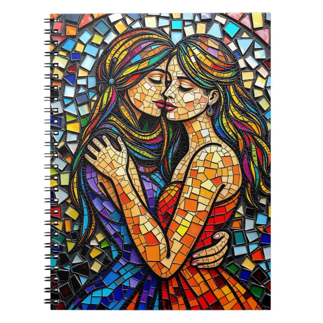 Mosaic Tile Stil Ai Art Romantic Embrace Anteckningsbok (Framsidan)