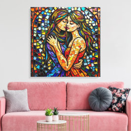 Mosaic Tile Stil Ai Art Romantic Embrace Canvastryck