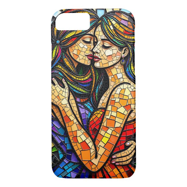 Mosaic Tile Stil Ai Art Romantic Embrace Case-Mate iPhone Skal (Baksida)