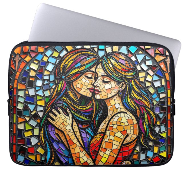 Mosaic Tile Stil Ai Art Romantic Embrace Laptop Fodral (Framsidan)