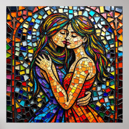 Mosaic Tile Stil Ai Art Romantic Embrace Poster