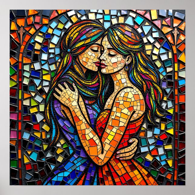 Mosaic Tile Stil Ai Art Romantic Embrace Poster (Framsidan)