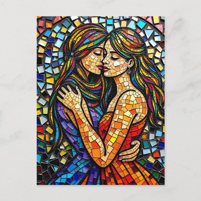 Mosaic Tile Stil Ai Art Romantic Embrace Vykort (Framsida)