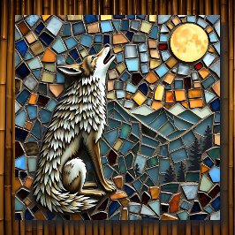 Mosaic Tile Varg Howling vid Måne Poster