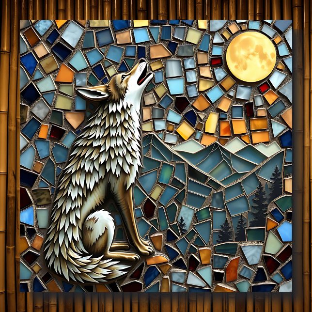 Mosaic Tile Varg Howling vid Måne Poster (Skapare uppladdad)