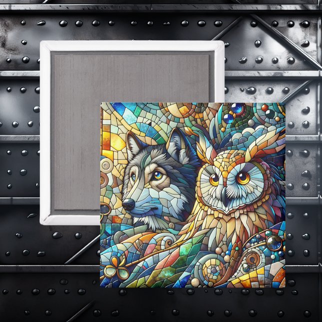 Mosaic Tile Varg och Uggla Magnet (Skapare uppladdad)