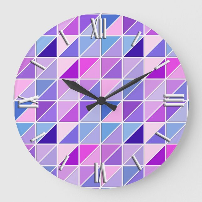 Mosaic Tiles - rosa, akvarier, blått och violett Stor Klocka (Framsida)