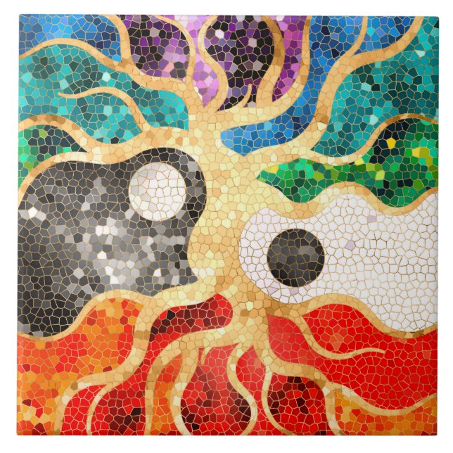 Mosaic Tree of life - Yin Yang Kakelplatta (Framsidan)