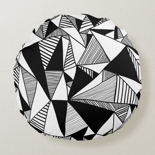 Mosaic Triangles, Black White Struktur. Rund Kudde (Framsidan)