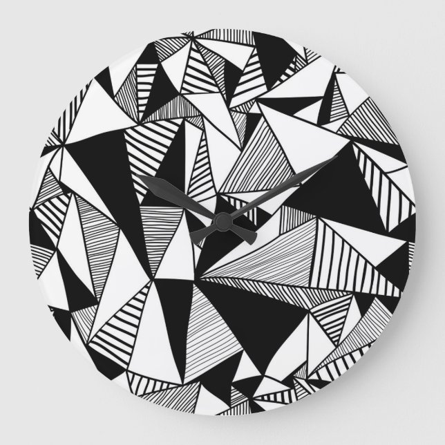 Mosaic Triangles, Black White Struktur. Stor Klocka (Framsida)