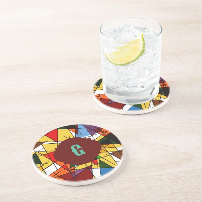 Mosaic Triangles Round Sandstone Underlägg (Sidan)