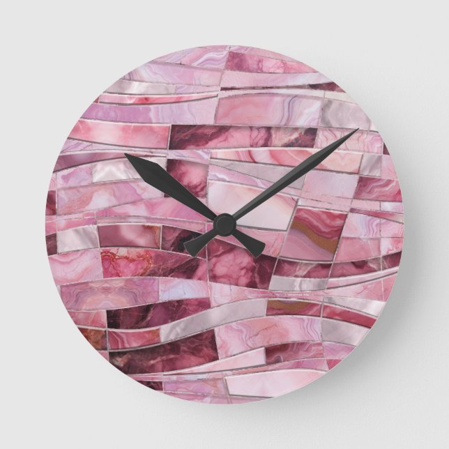 Mosaic Vågar - Rosa Marble Abstrakt Rund Klocka (Framsida)