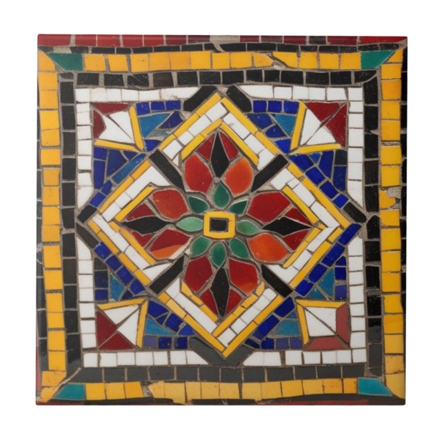 Mosaic vintage gult Red dekorative Kakelplatta (Framsidan)