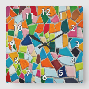 Mosaic Wall med vita kantnummer Fyrkantig Klocka