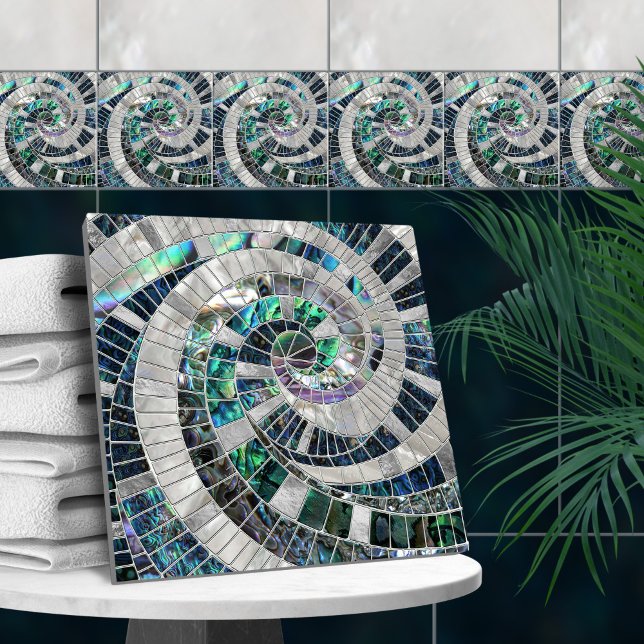 Mosaic Wave Spiral - Abalone och Pearl Kakelplatta (Skapare uppladdad)