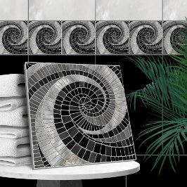 Mosaic Wave Spiral - Marble and Pearl Kakelplatta