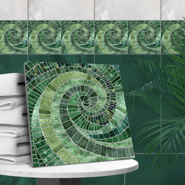 Mosaic Wave Spiral - Muted Grönt Kakelplatta (Skapare uppladdad)