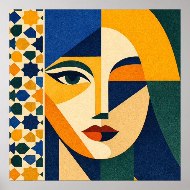 Mosaic Woman Portrait Art Geometric Boho Poster (Framsidan)