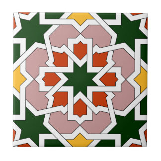 Mosaico 01 de azulejo marroquí verde y rojo en kakelplatta