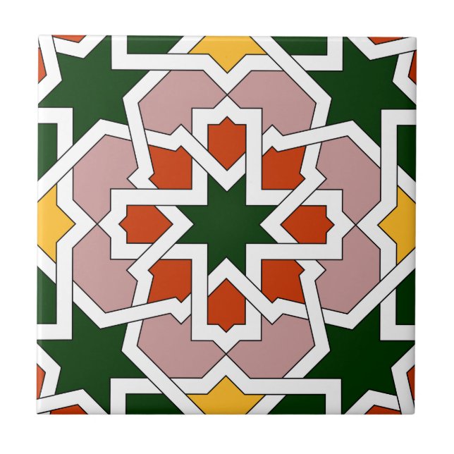 Mosaico 01 de azulejo marroquí verde y rojo en kakelplatta (Framsidan)