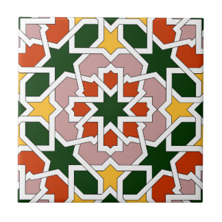 Mosaico 01 de azulejo marroquí verde y rojo en kakelplatta