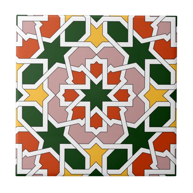 Mosaico 01 de azulejo marroquí verde y rojo en kakelplatta (Framsidan)