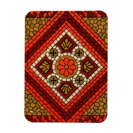 Mosaik Abstrakt Blommigt Art röd och brun Magnet