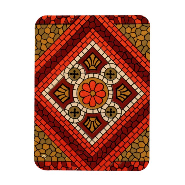 Mosaik Abstrakt Blommigt Art röd och brun Magnet (Vertikal)
