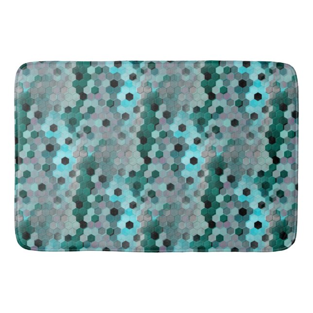 Mosaik av hexagoner eller kuber i nyanser cyan til badrumsmatta (Framsidan)