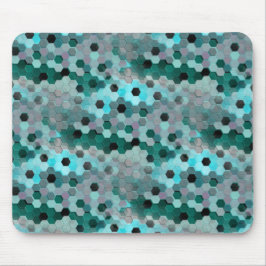 Mosaik av hexagoner eller kuber i nyanser cyan til musmatta