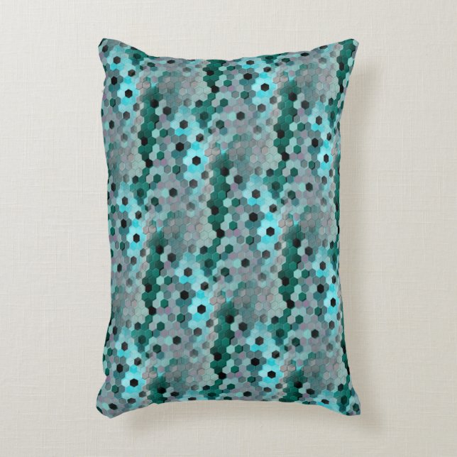 Mosaik av hexagoner eller kuber i nyanser cyan til prydnadskudde (Framsidan(Vertikal))