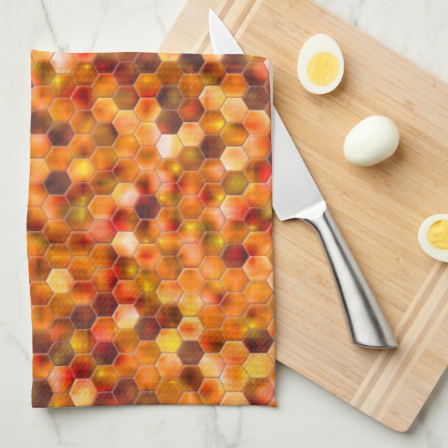 Mosaik av hexagoner på prickar i rödfärgade toner  kökshandduk (Vikt i Fjärdedel)