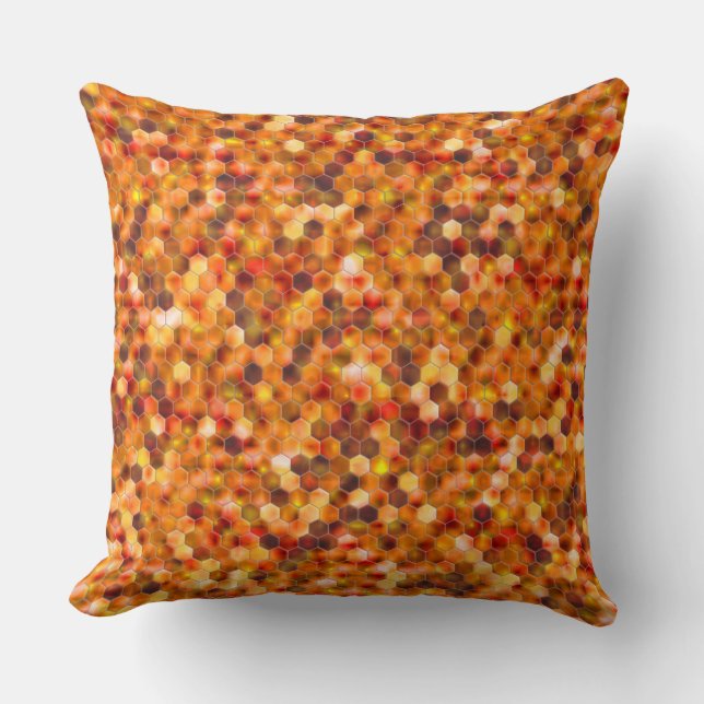 Mosaik av hexagoner på prickar i rödfärgade toner kudde (Framsida)