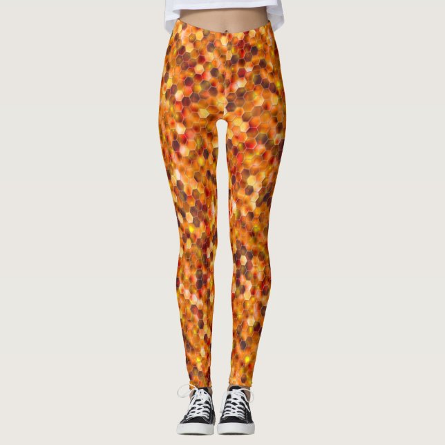 Mosaik av hexagoner på prickar i rödfärgade toner  leggings (Framsida)