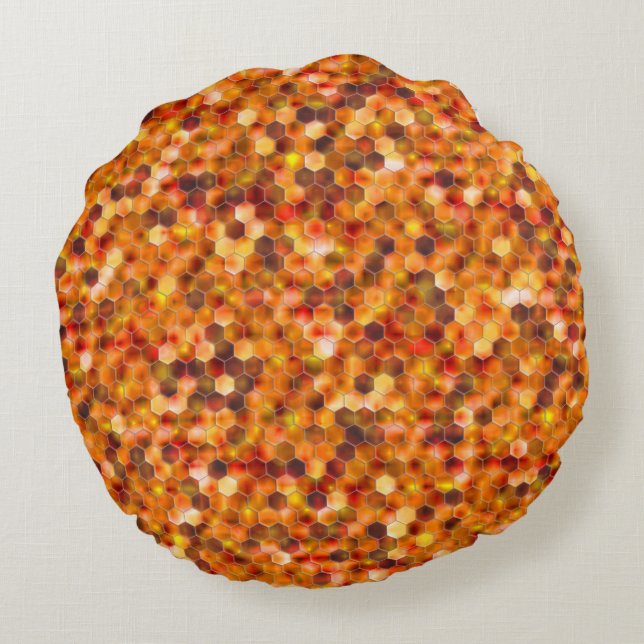 Mosaik av hexagoner på prickar i rödfärgade toner  rund kudde (Baksidan)