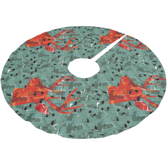 Mosaik av hjorthuvud siluett julgransmatta borstad polyester (Vinklad)