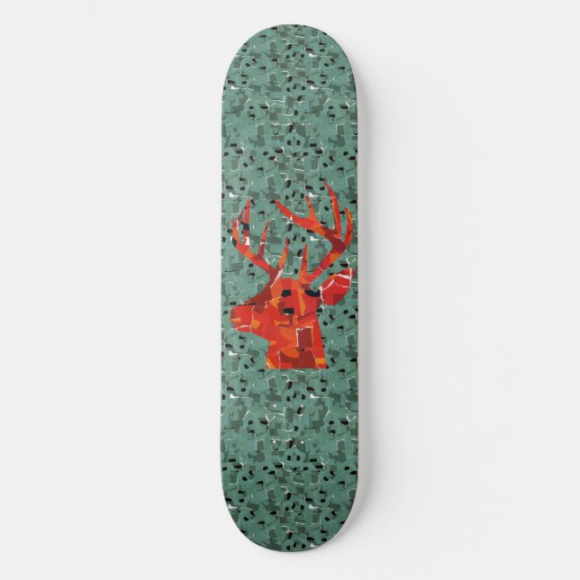 Mosaik av hjorthuvud siluett mini skateboard bräda 18,7 cm (Framsida)
