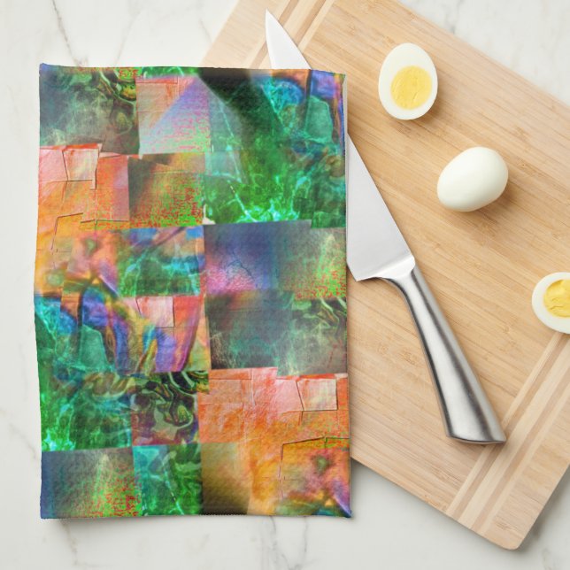 Mosaik av rött struktur med lövningsillusion kökshandduk (Vikt i Fjärdedel)