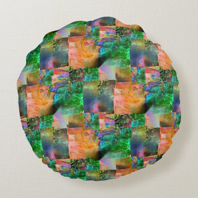 Mosaik av rött struktur med lövningsillusion rund kudde (Baksidan)