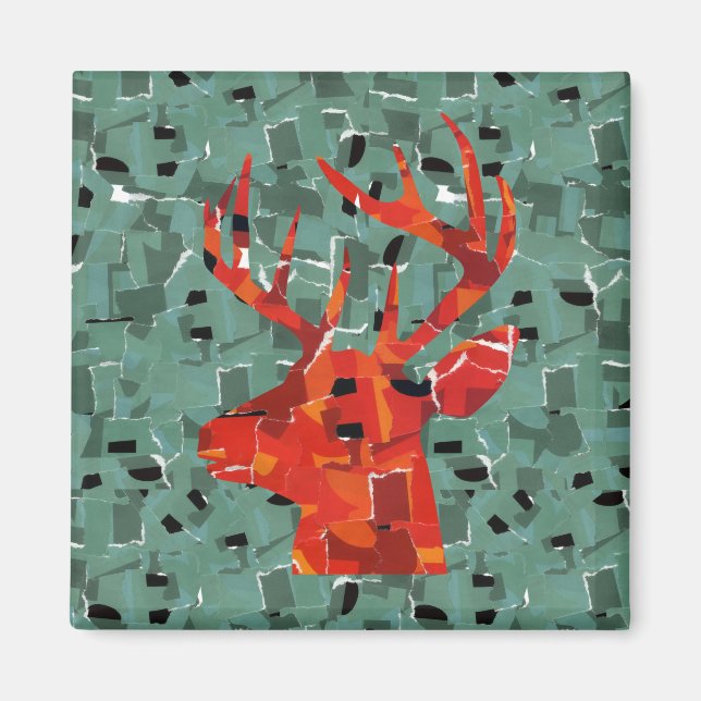 Mosaik av silhuett av hjorthuvud magnet (Framsidan)