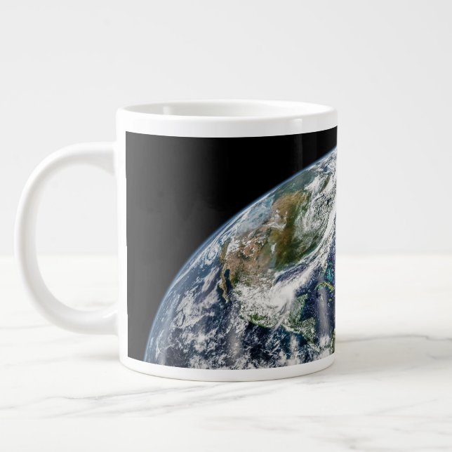 Mosaik-bild av planeten jord med 3 orkaner jumbo mugg (Vänster)