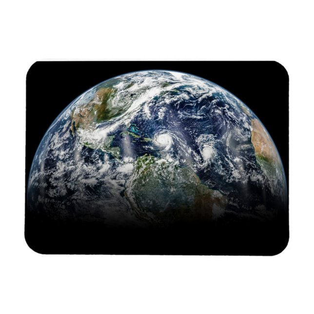 Mosaik-bild av planeten jord med 3 orkaner magnet (Horisontell)