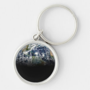 Mosaik-bild av planeten jord med 3 orkaner rund silverfärgad nyckelring