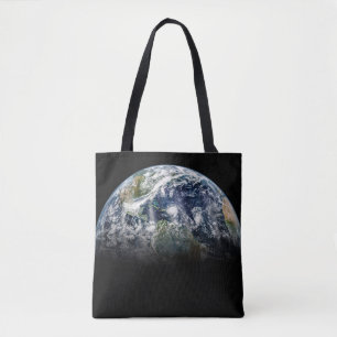 Mosaik-bild av planeten jord med 3 orkaner tygkasse