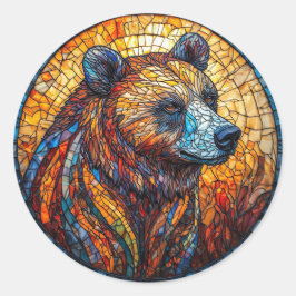 Mosaik Björn Porträtt Natur Estetisk Present ✨🌈 Runt Klistermärke