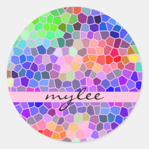 Mosaik Colorful Rainbow Rosa Monogram Abstrakt Runt Klistermärke