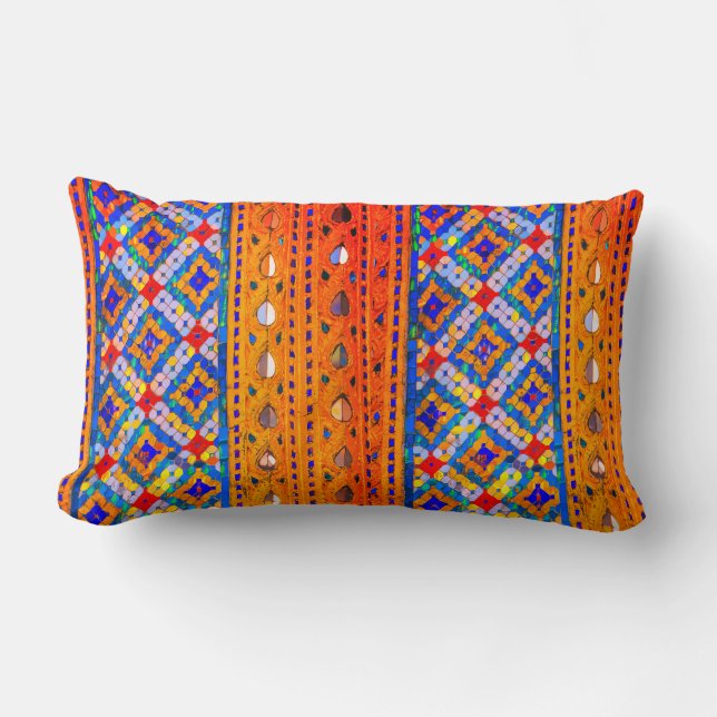 Mosaik-design i Guld, Röd, Blå, Vit Lumbarkudde (Framsida)